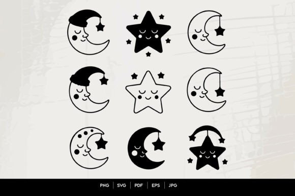 Download Sleepy Moon &amp; Star SVG Set - Sleepy moon Collection