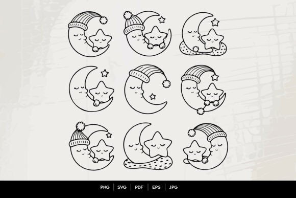 Download Sleepy Moon Star SVG Clipart Set - Sleepy moon Collection