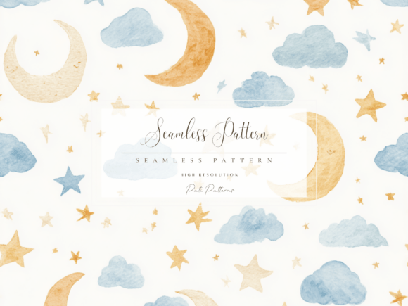 Download Sleepy Moon and Stars Seamless Pattern PNG for Kids Room Decor - Sleepy moon Collection