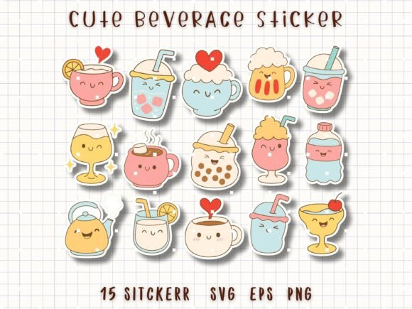 Download Cute Beverage Sticker Drink Clipart - Premium Bundle