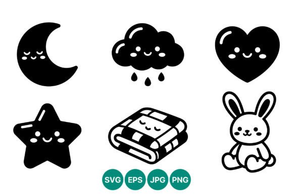 Download Cute Sleepy Moon Cloud Bunny Icons - Sleepy moon Collection