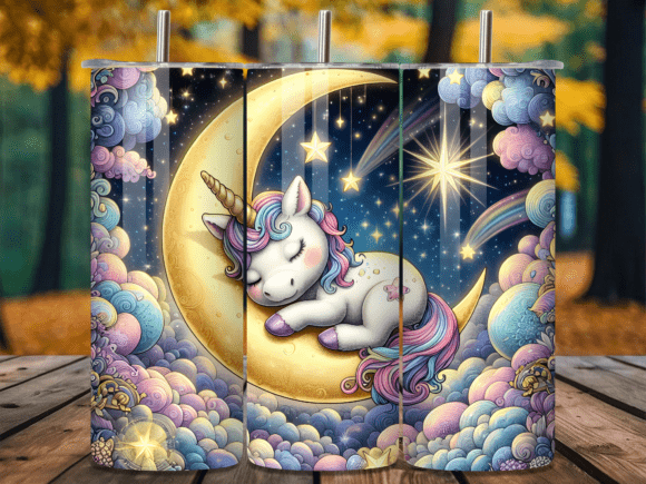 Download Cute Sleepy Moon Unicorn Tumbler Wrap - Sleepy moon Collection