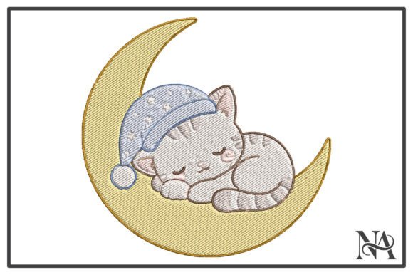 Download Sleepy Moon Kitty Embroidery Design - Sleepy moon Collection